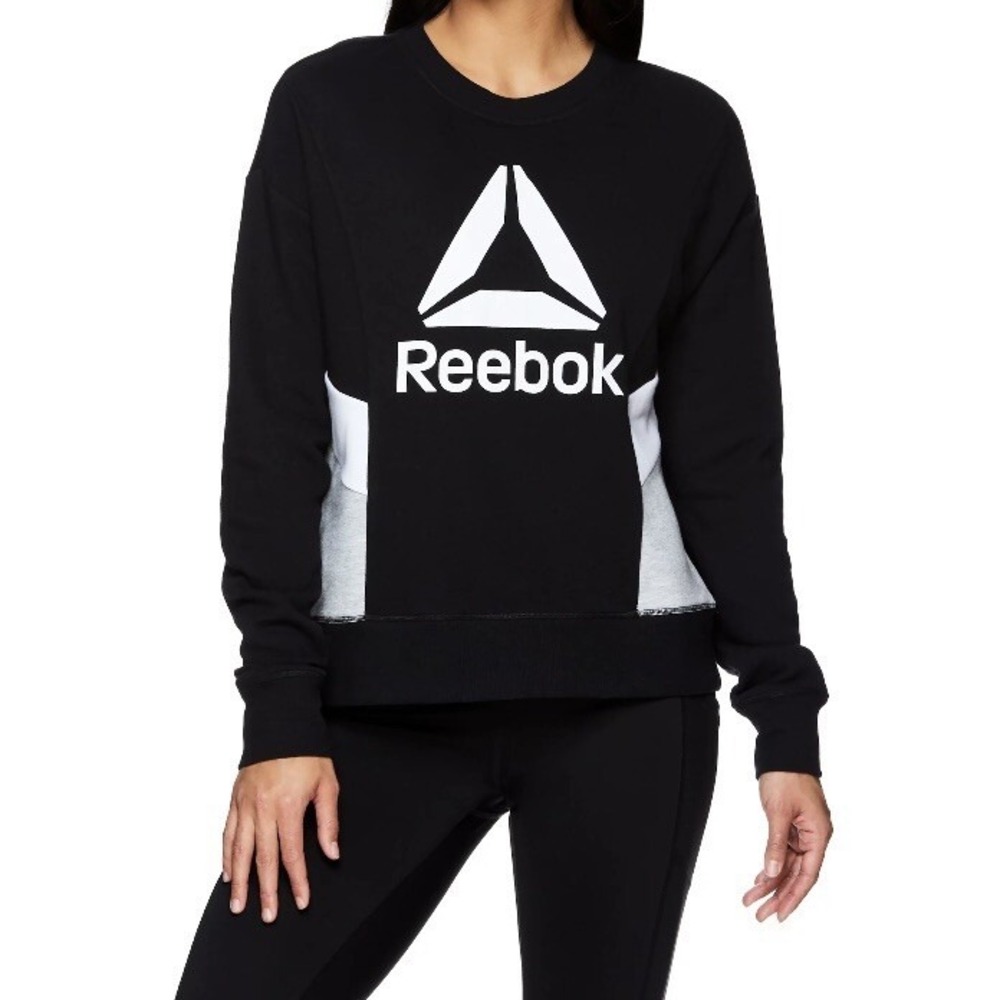 Reebok Womens Color Block Sweatshirt Medium New with Tags Black Sporty Soft Nice